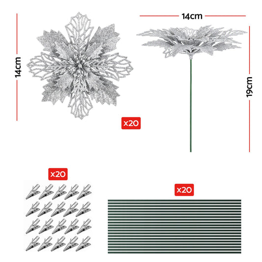 Jingle Jollys Christmas Tree Flower Decorations - 20 Pack