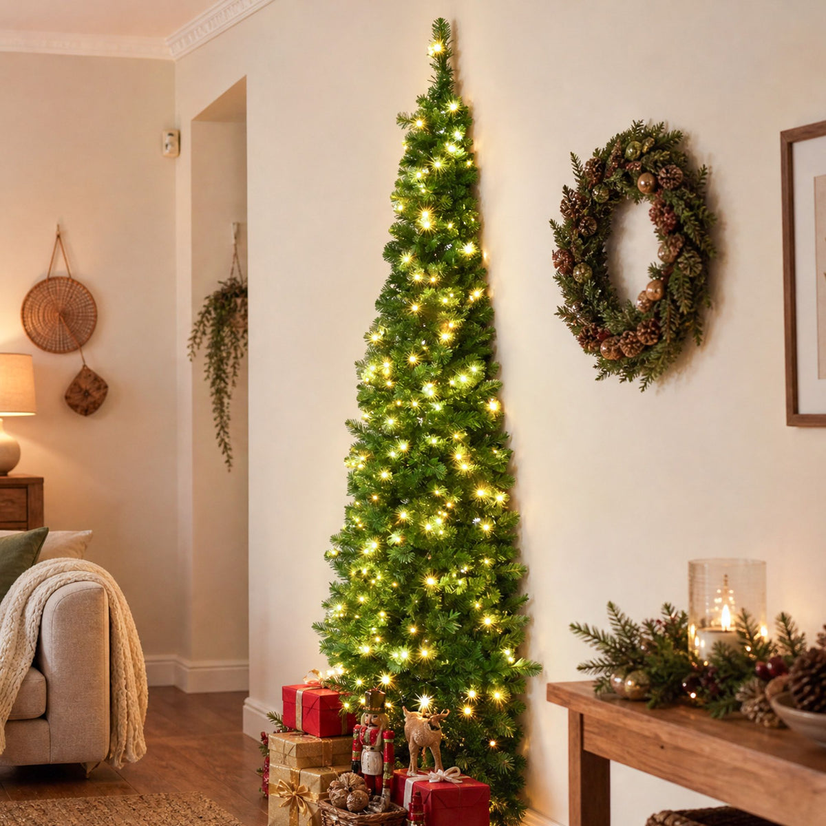 Jingle Jollys Pre-Lit Slim Christmas Tree - 2.4m