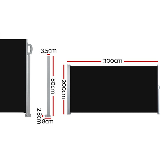 Instahut 2x3m Black Retractable Side Awning