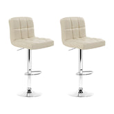 Artiss Set of 2 PU Leather Gas Lift Bar Stools - Beige with Checkered Backrest and 360° Swivel Seat for Ultimate Comfort
