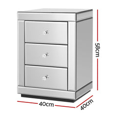 Artiss Mirrored Bedside Table Drawers Furniture Mirror Glass Presia Silver