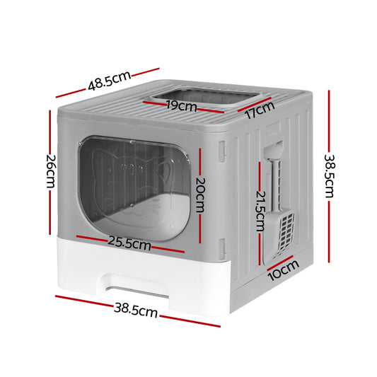 i.Pet Foldable Enclosed Cat Litter Box - Grey
