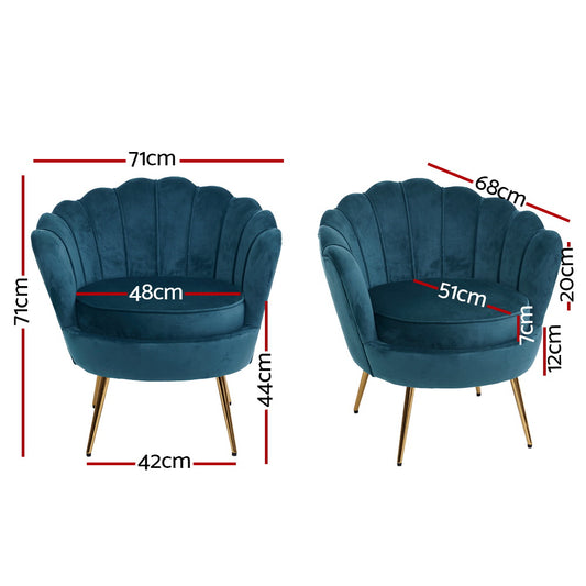 Artiss Navy Velvet Shell Armchair