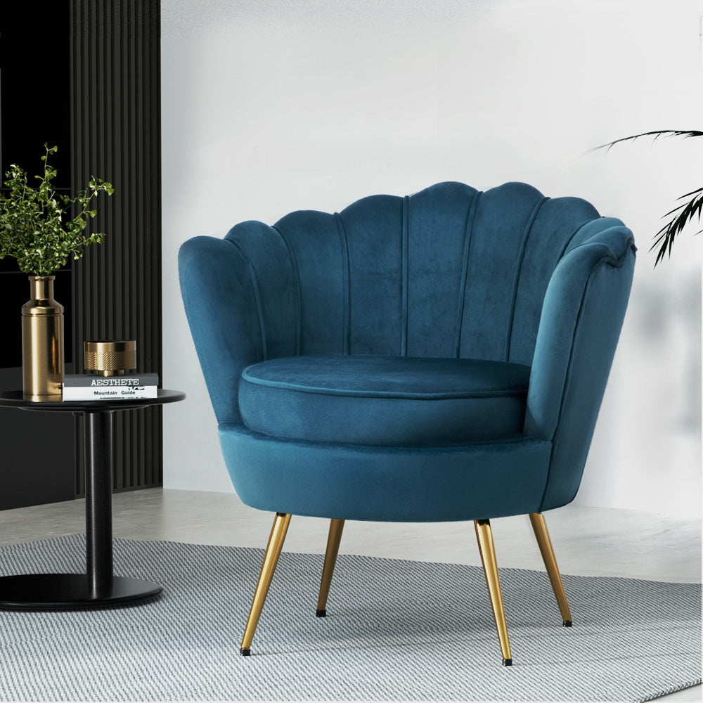 Artiss Navy Velvet Shell Armchair