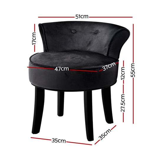 Artiss Velvet Vanity Stool - Black