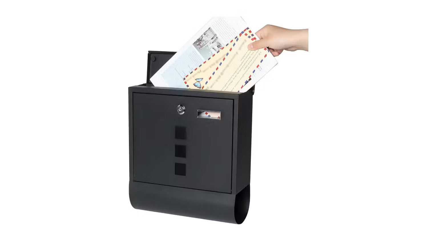 Letterbox with Newspaper Holder Stylish Black Mailbox