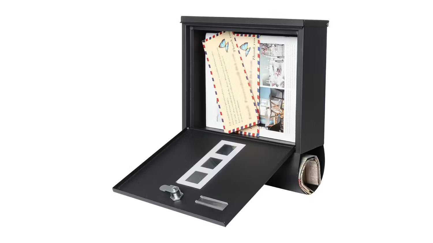 Letterbox with Newspaper Holder Stylish Black Mailbox