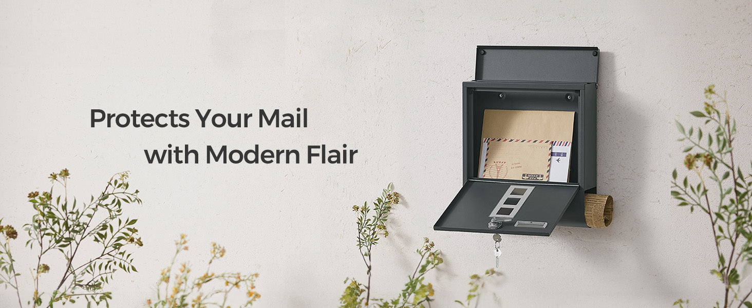 Letterbox with Newspaper Holder Stylish Black Mailbox