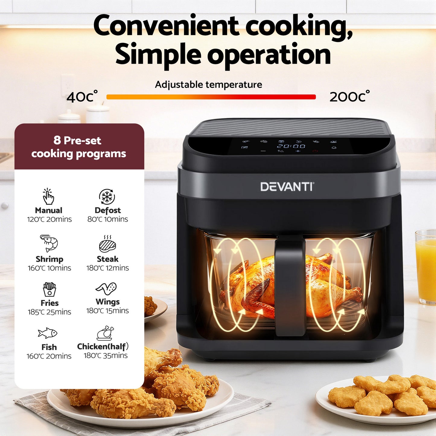 Devanti 5.5L Air Fryer 1200W - Black