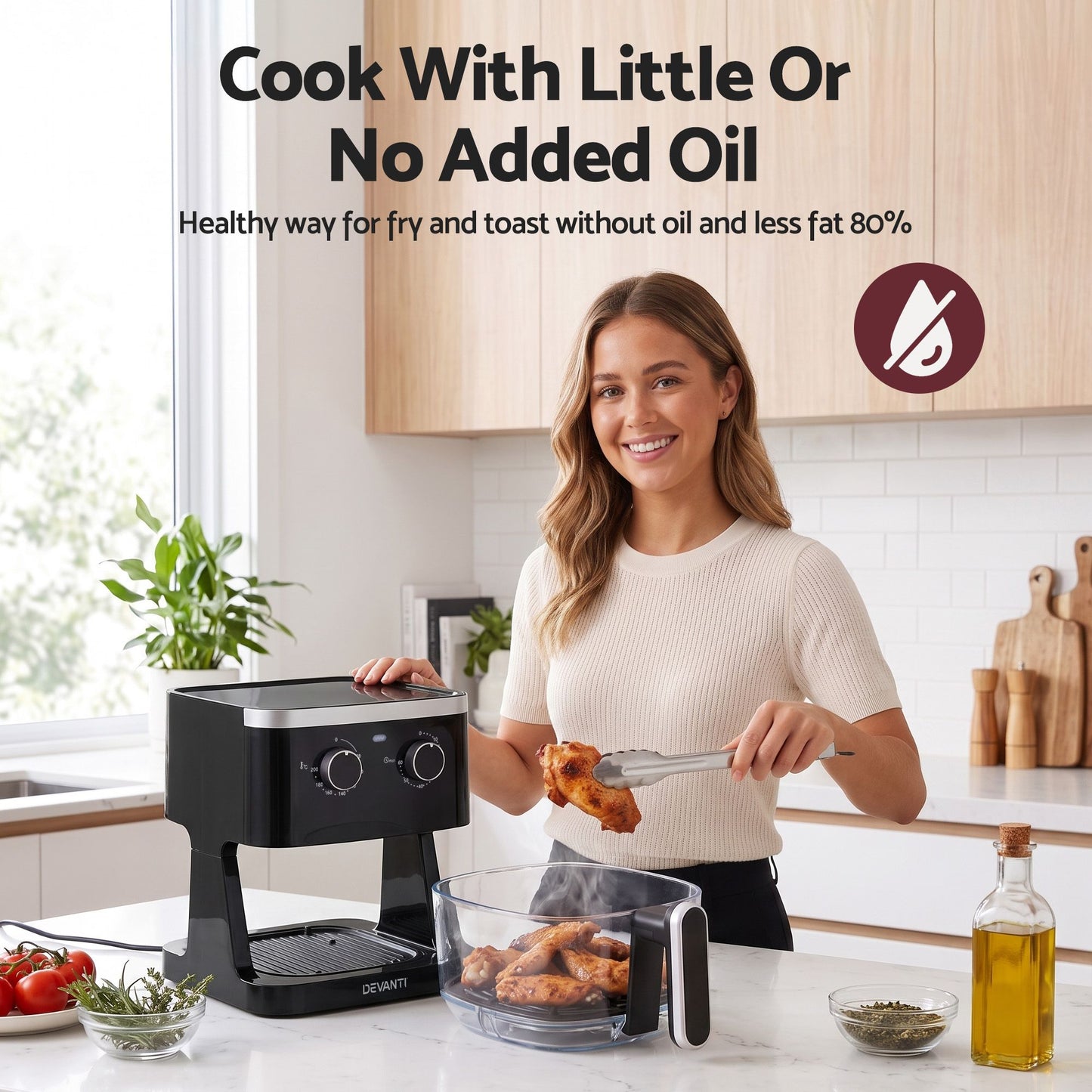 Devanti 4.5L Glass Air Fryer - Black