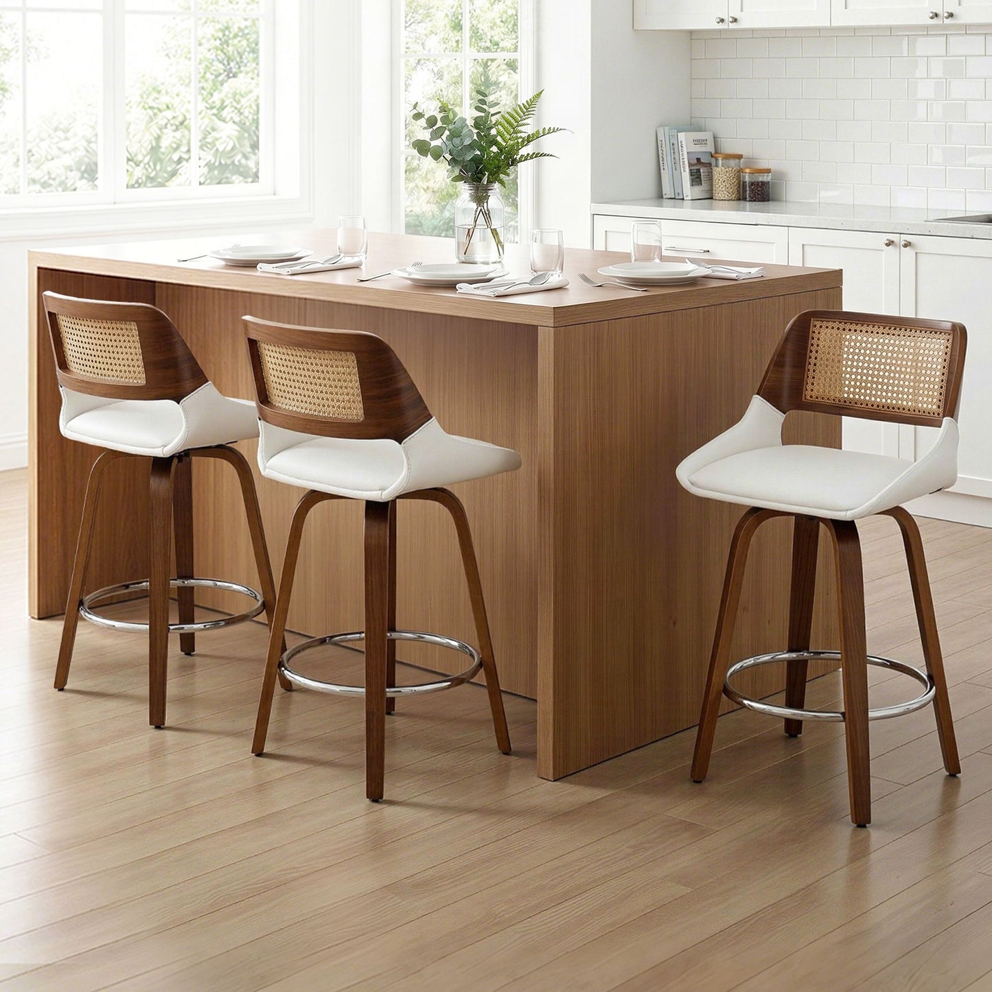 Artiss Wooden Swivel Bar Stools Set of 3 - White