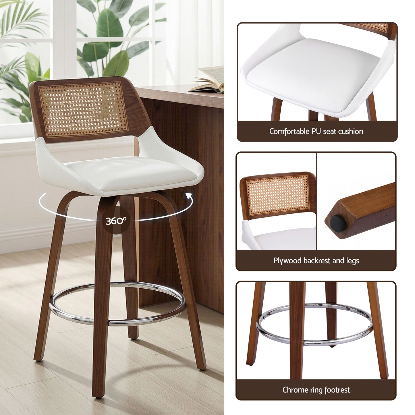 Artiss Wooden Swivel Bar Stools Set of 3 - White
