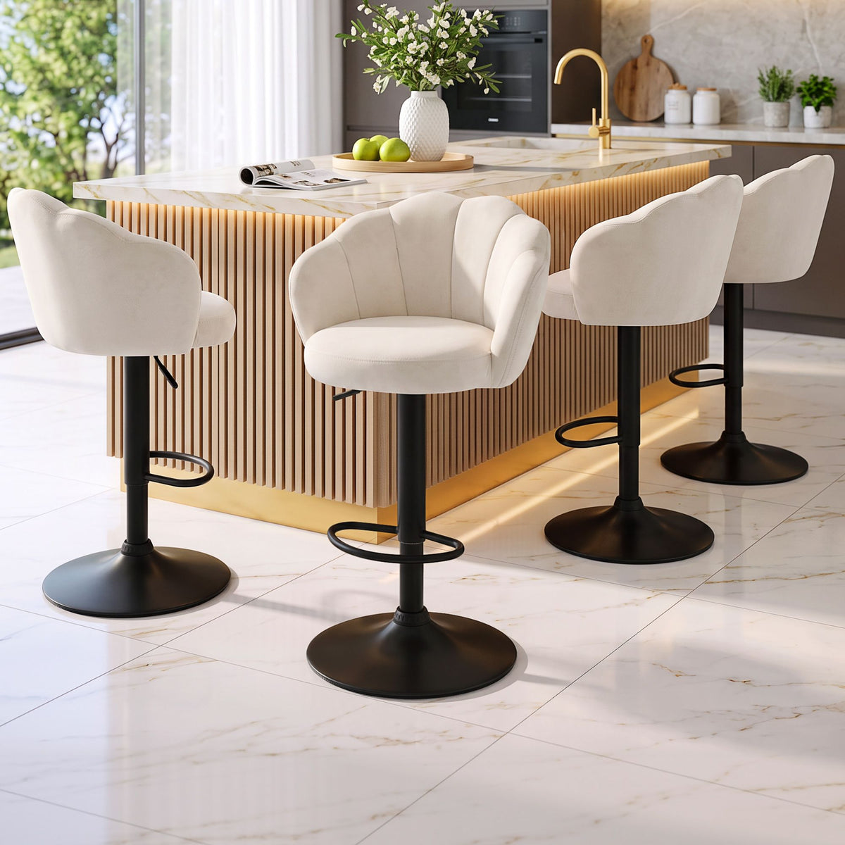 Artiss Nessah Velvet Bar Stools 62-83cm Ivory Set of 4