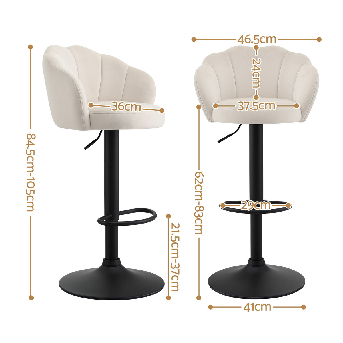 Artiss Nessah Velvet Bar Stools 62-83cm Ivory Set of 4