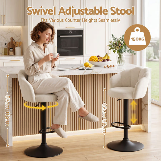Artiss Nessah Velvet Bar Stools 62-83cm Ivory Set of 4