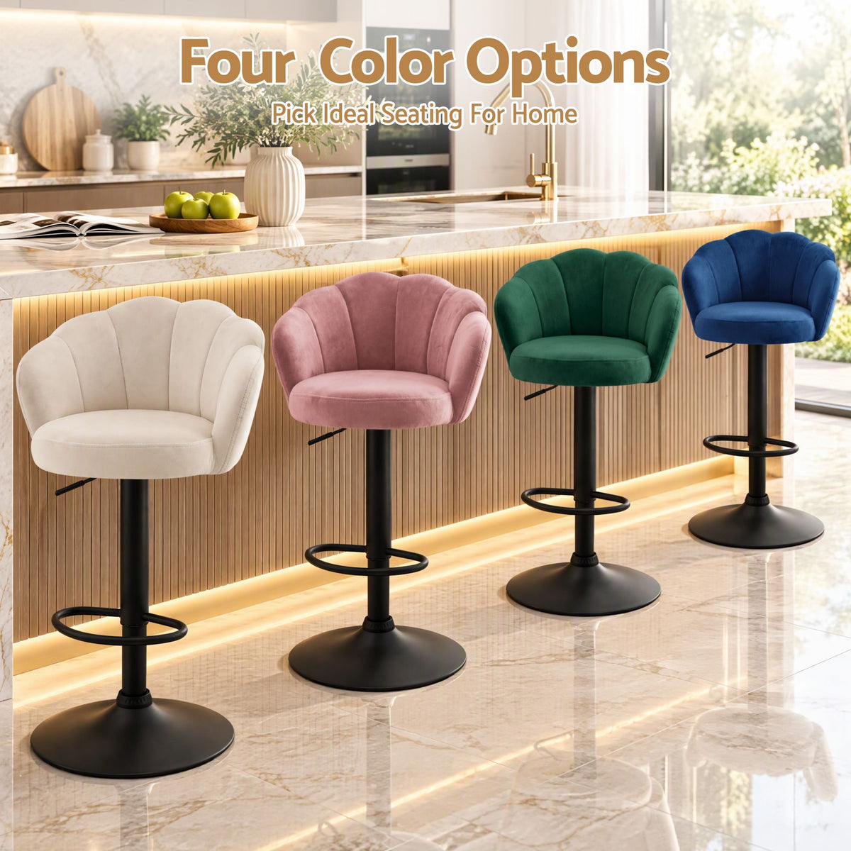 Artiss Nessah Velvet Bar Stools 62-83cm Ivory Set of 4