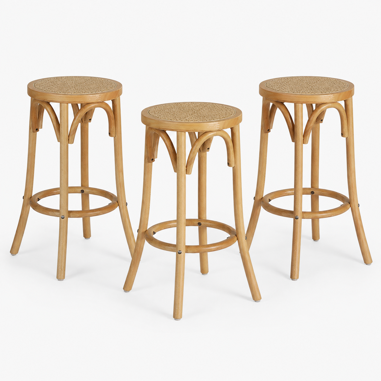 Artiss Apri Bar Stools - 3 Pack - Rattan Pine