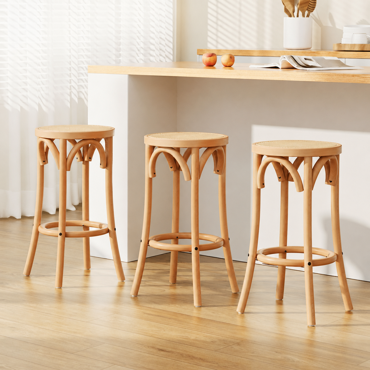Artiss Apri Bar Stools - 3 Pack - Rattan Pine
