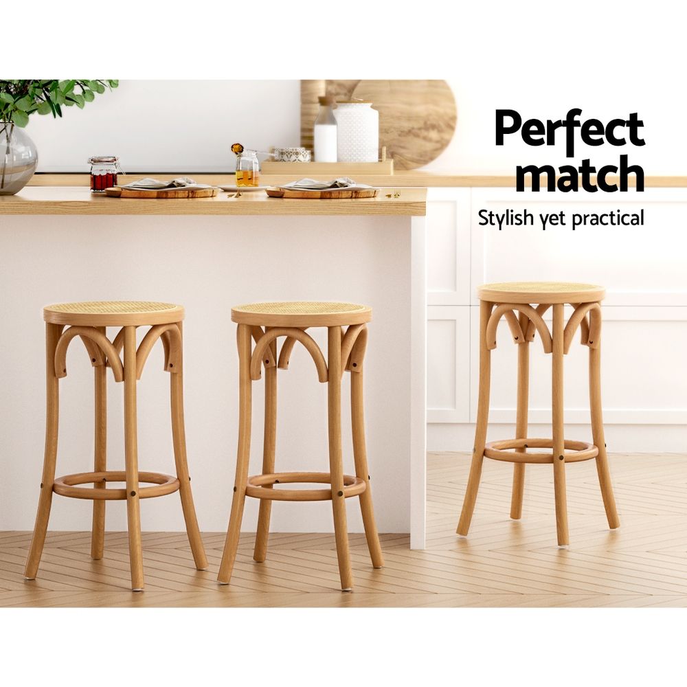 Artiss Apri Bar Stools - 3 Pack - Rattan Pine