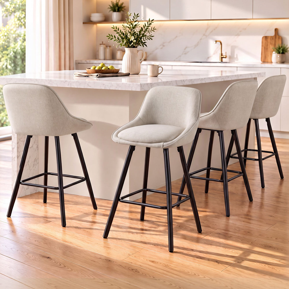 Artiss Linen Bar Stools 60cm Beige Set of 4