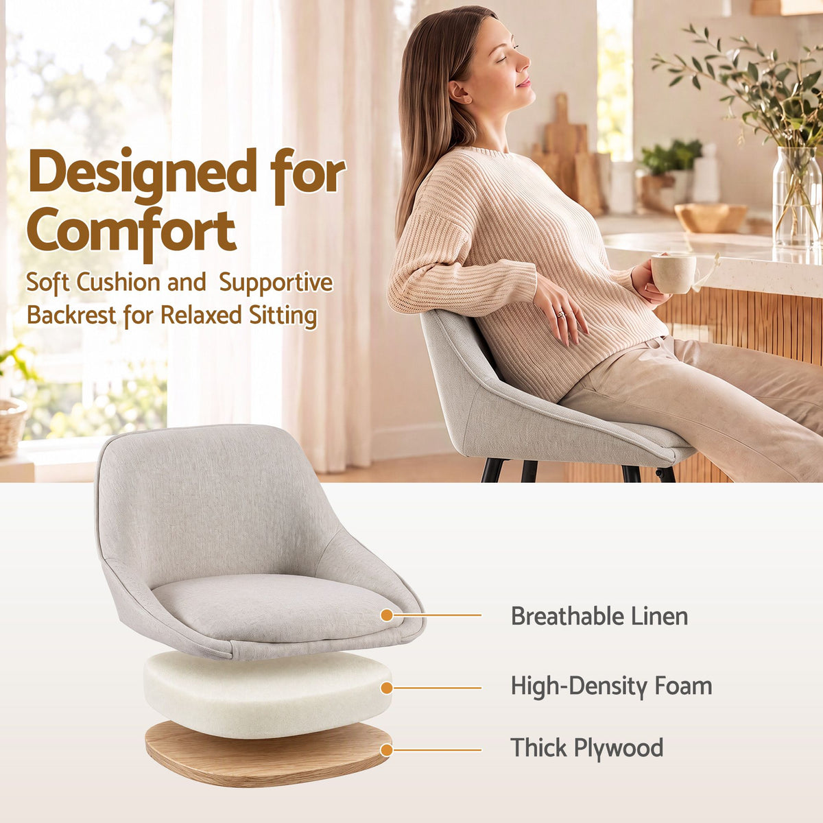 Artiss Linen Bar Stools 60cm Beige Set of 4
