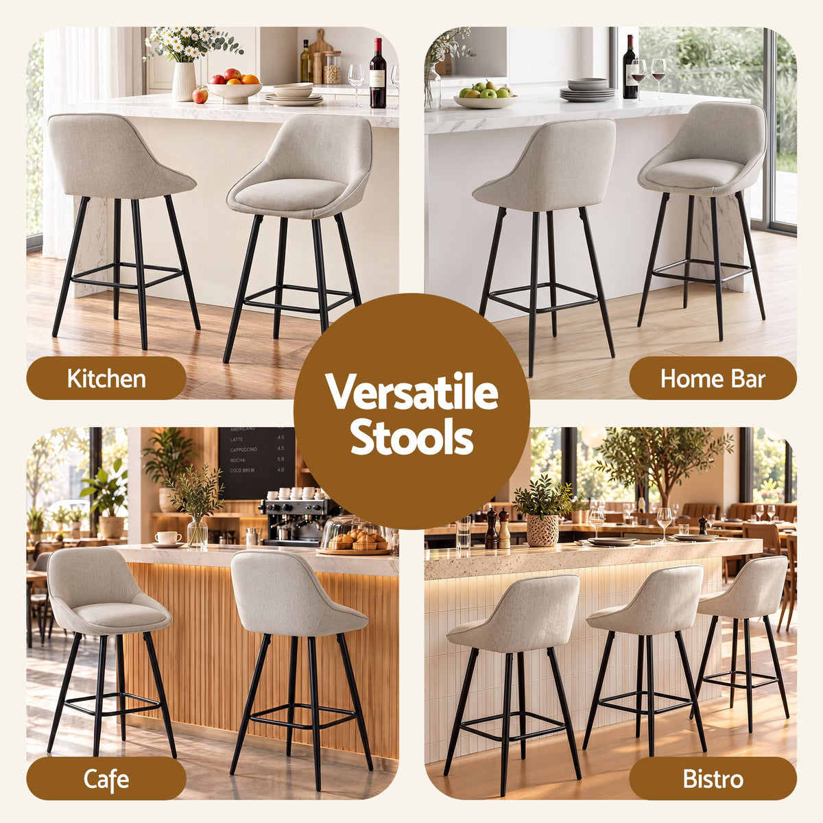 Artiss Linen Bar Stools 60cm Beige Set of 4