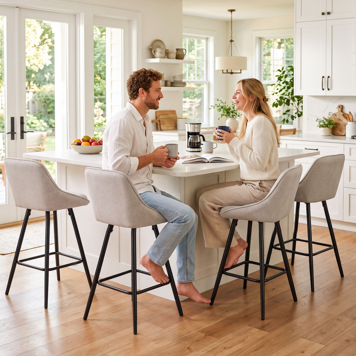 Artiss Linen Bar Stools 60cm Beige Set of 4