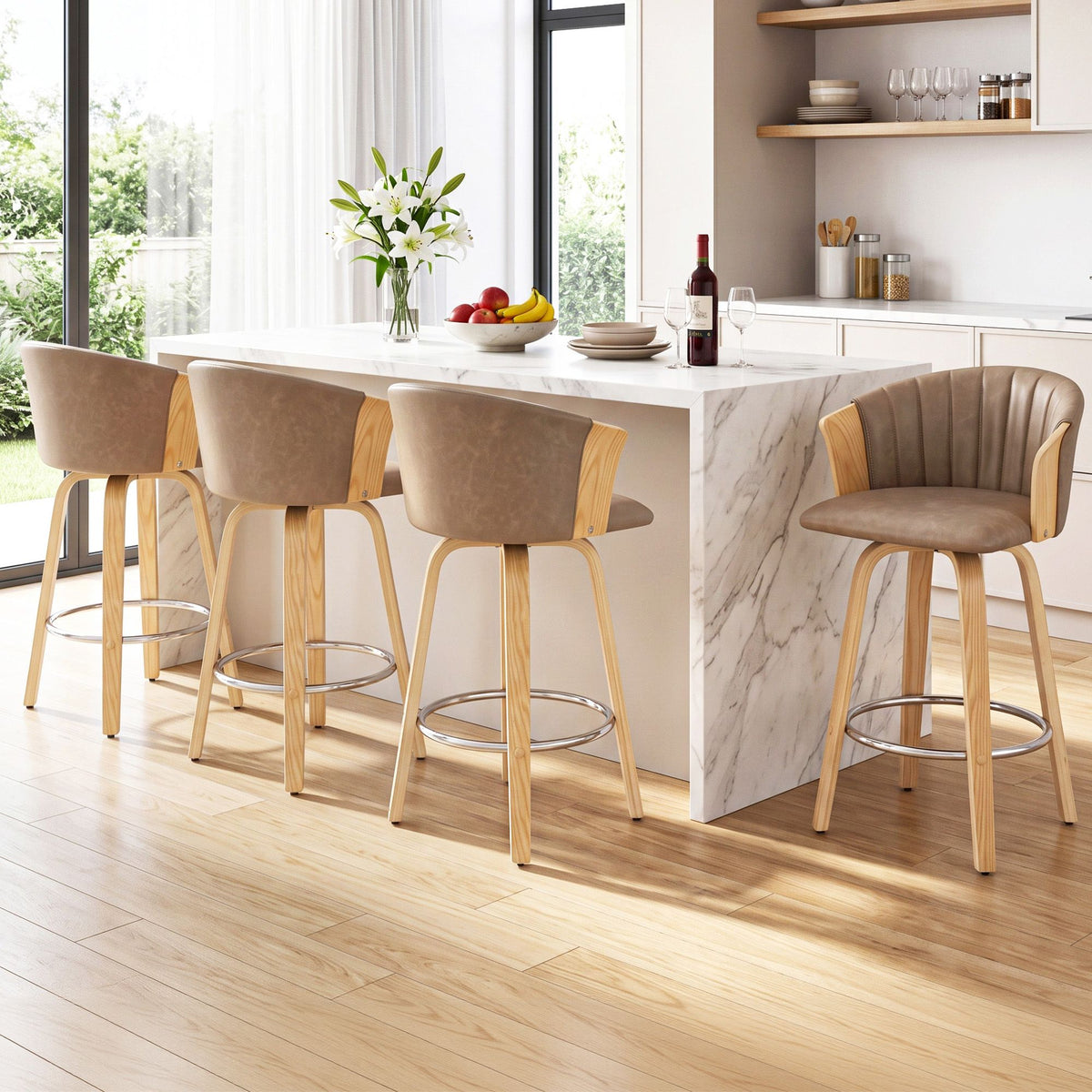 Artiss Wooden Swivel Bar Stools 66cm Khaki Set of 4