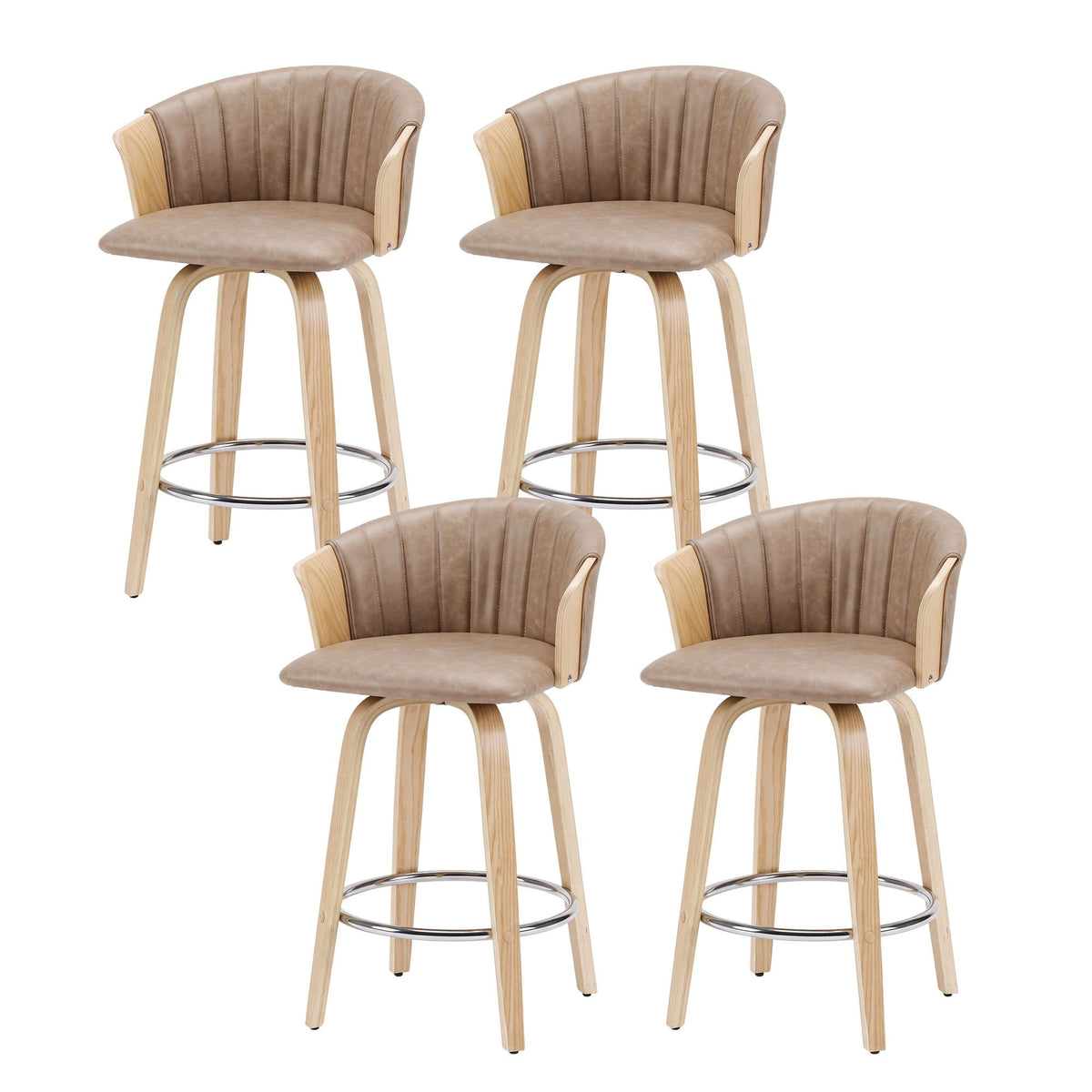Artiss Wooden Swivel Bar Stools 66cm Khaki Set of 4