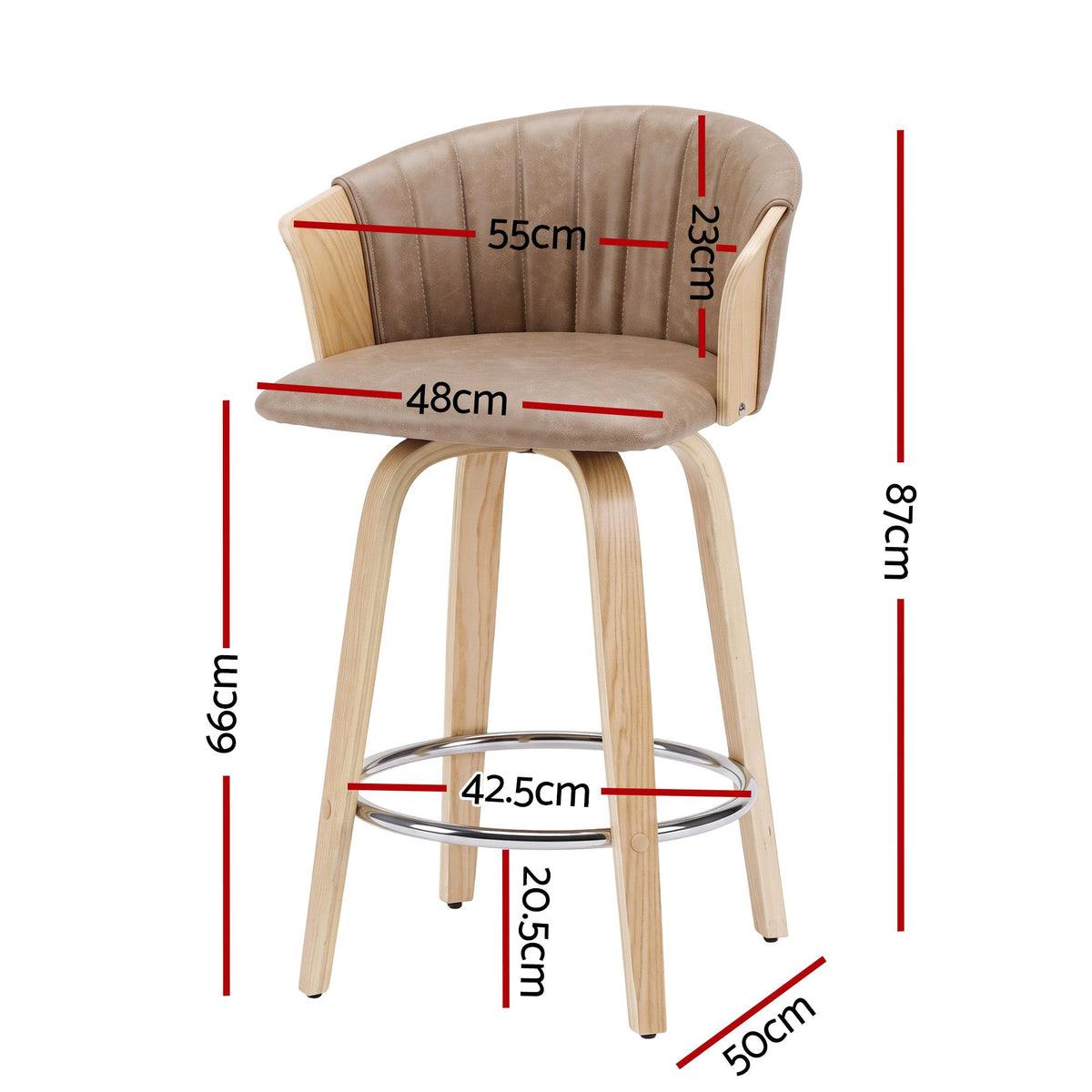 Artiss Wooden Swivel Bar Stools 66cm Khaki Set of 4