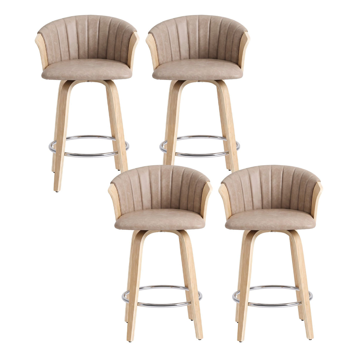 Artiss Wooden Swivel Bar Stools 66cm Khaki Set of 4
