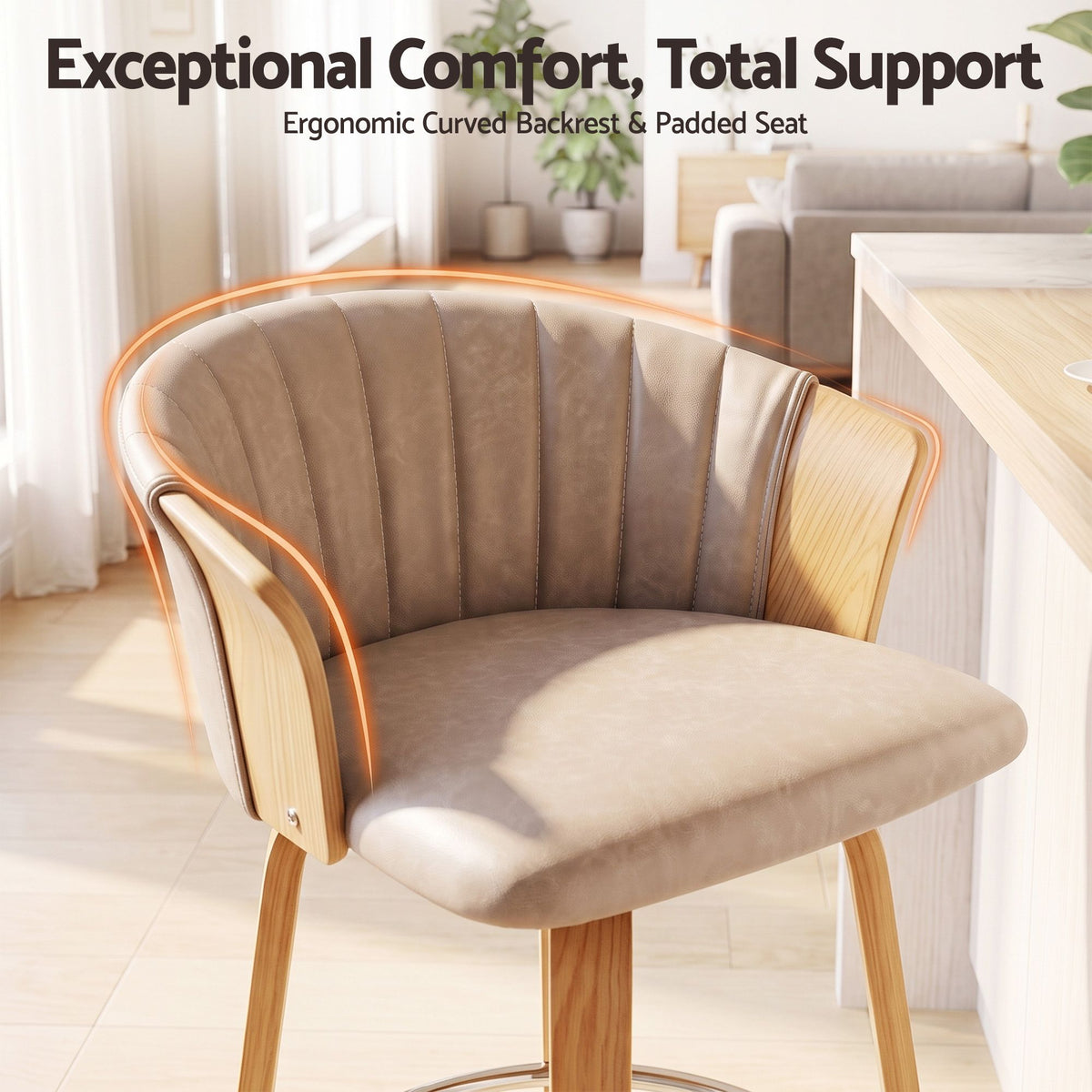 Artiss Wooden Swivel Bar Stools 66cm Khaki Set of 4