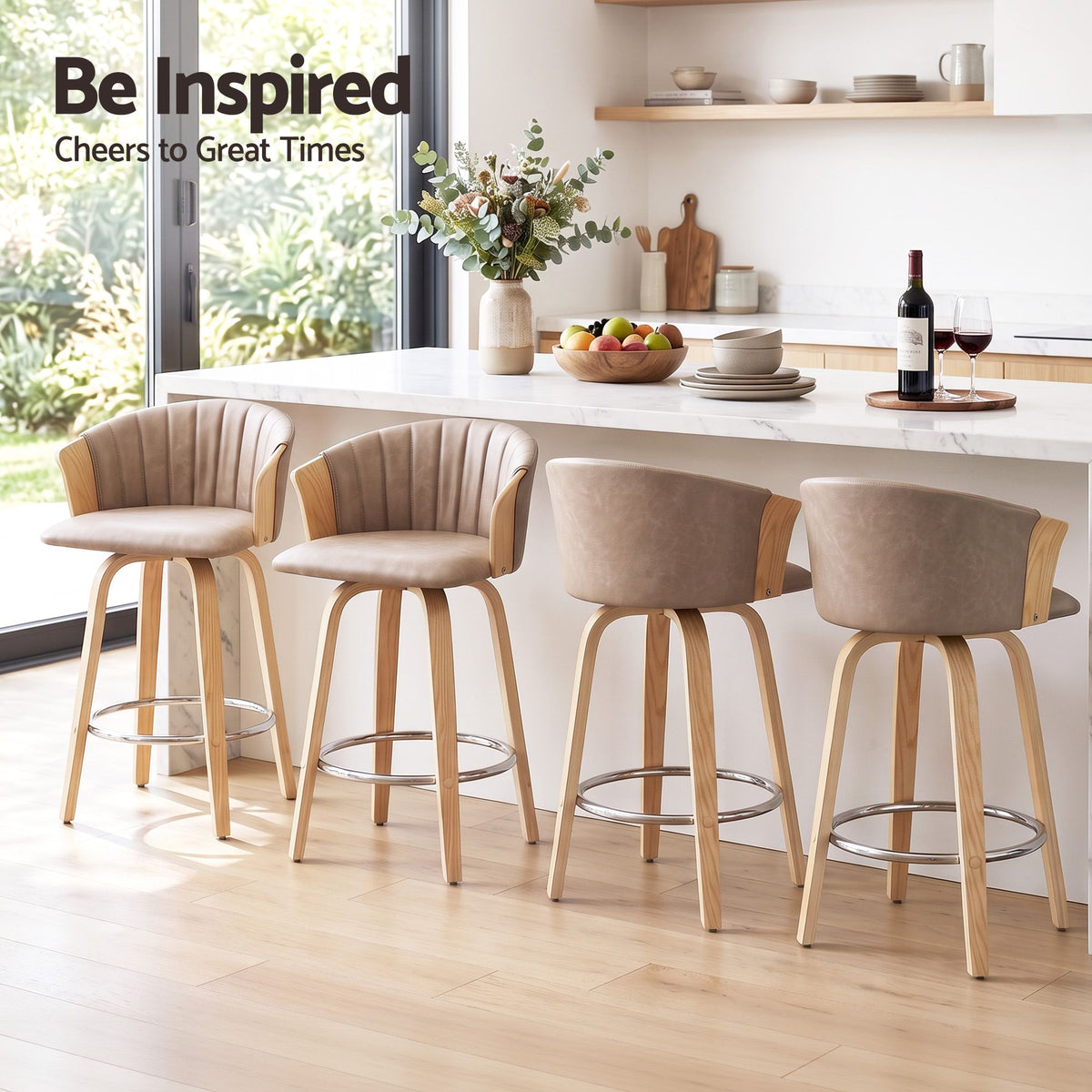 Artiss Wooden Swivel Bar Stools 66cm Khaki Set of 4
