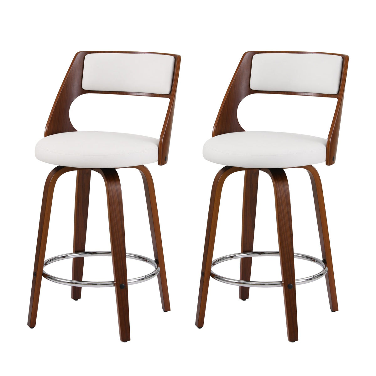Artiss Wooden Swivel Bar Stools 65cm White/Walnut Set of 2