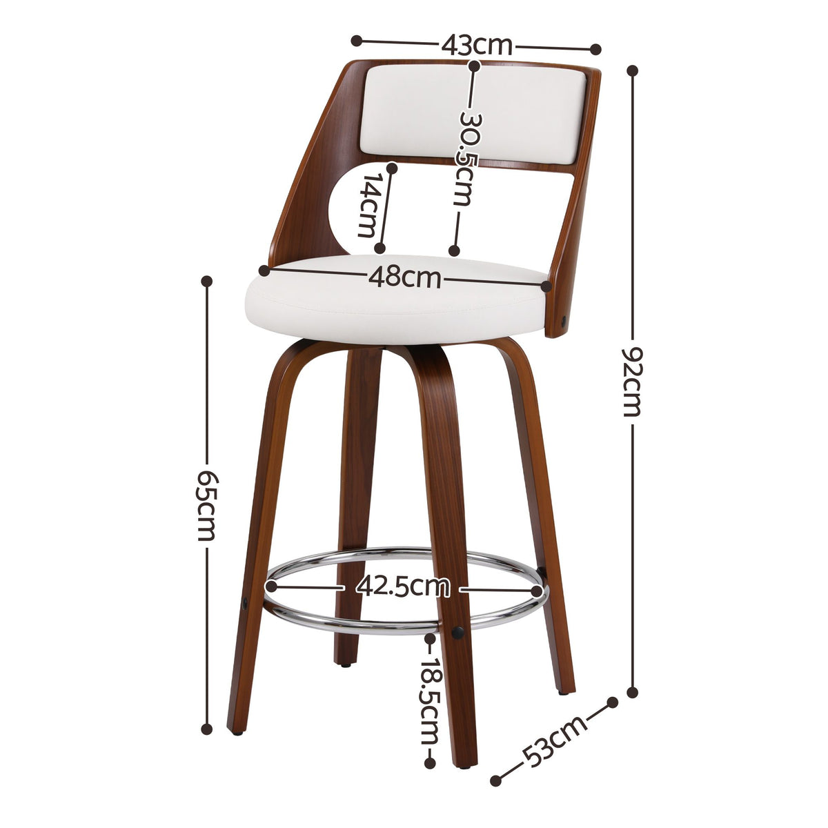 Artiss Wooden Swivel Bar Stools 65cm White/Walnut Set of 2