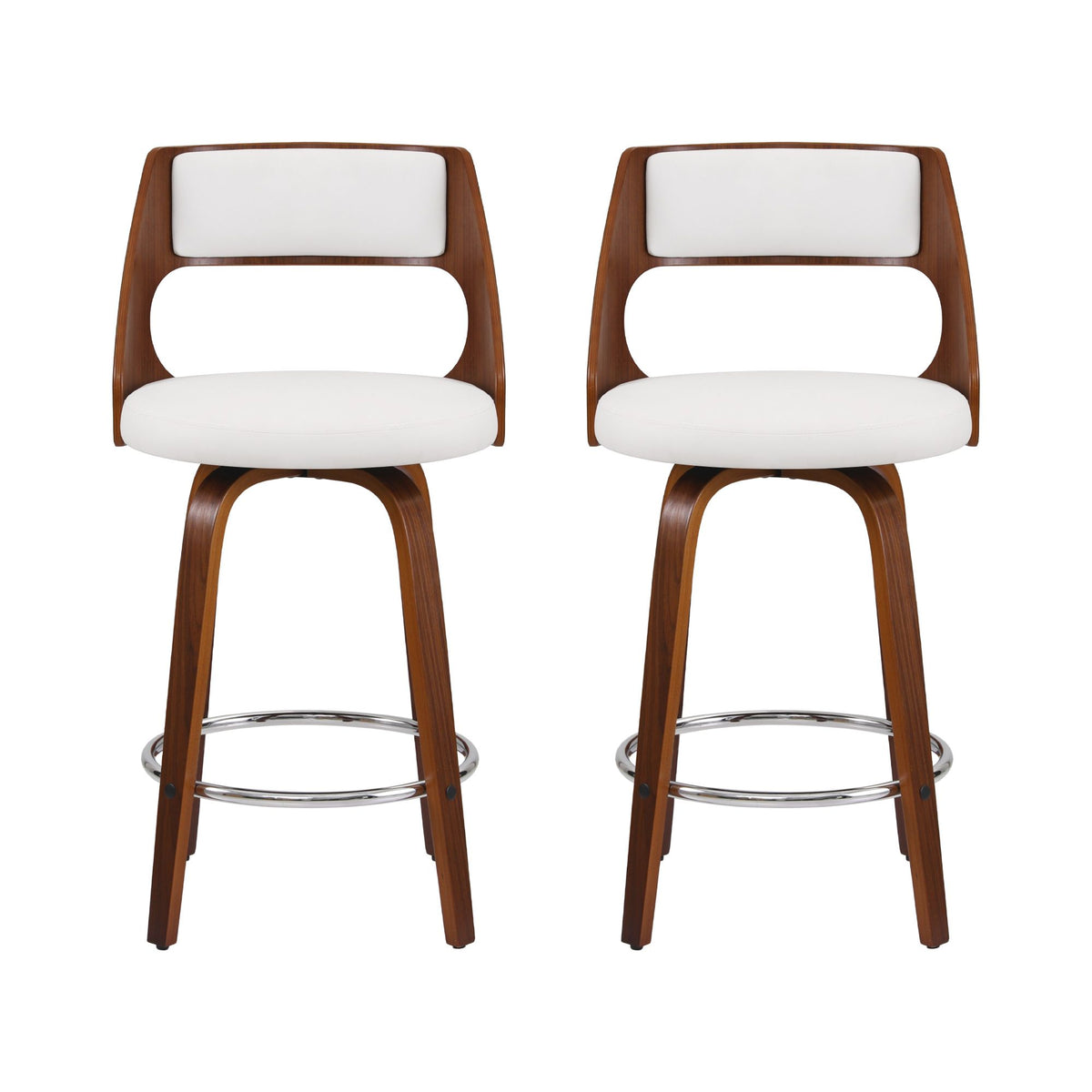 Artiss Wooden Swivel Bar Stools 65cm White/Walnut Set of 2