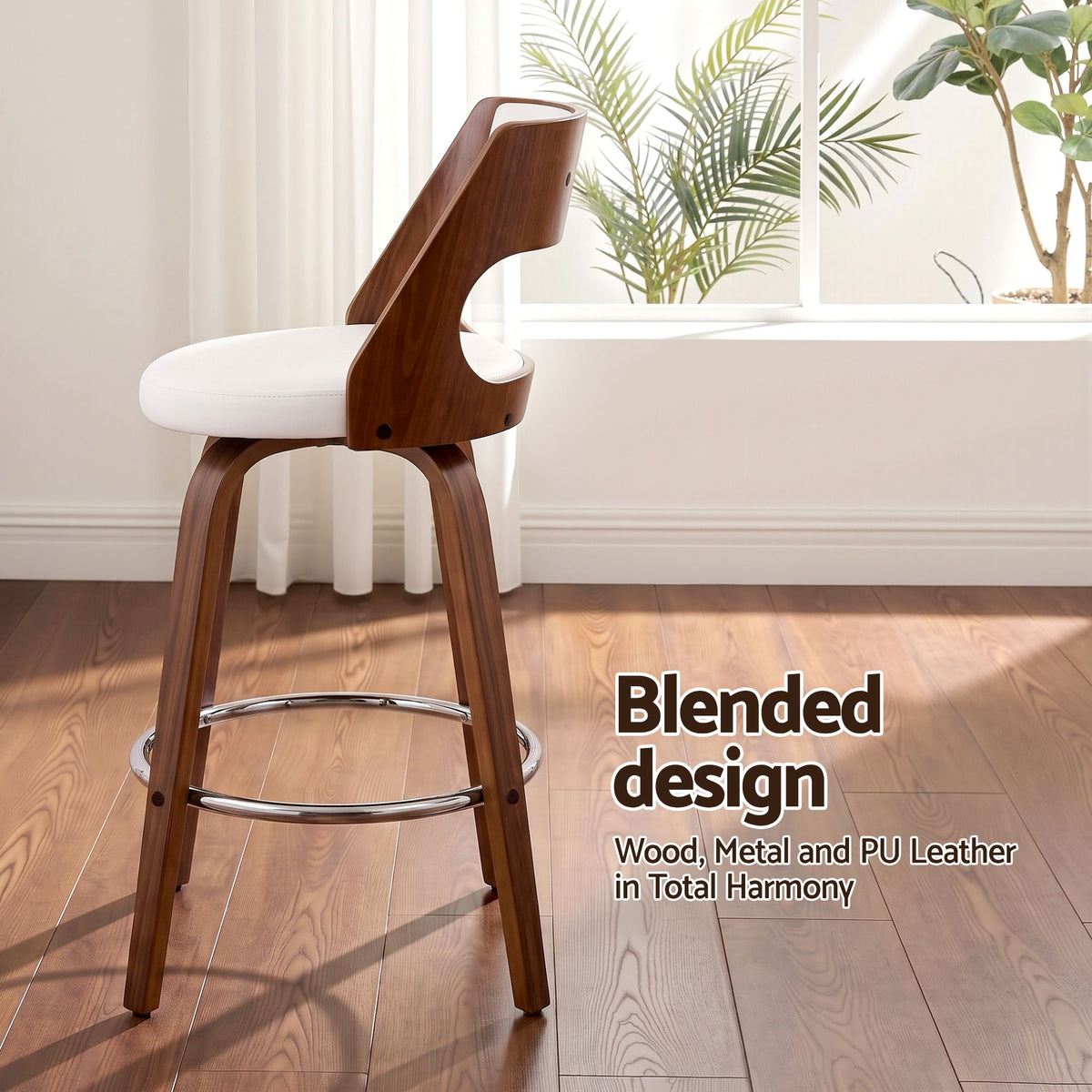Artiss Wooden Swivel Bar Stools 65cm White/Walnut Set of 2