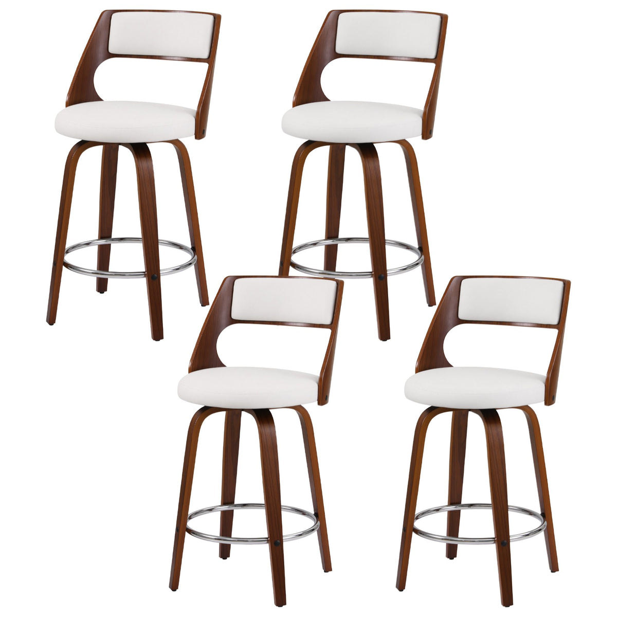 Artiss Wooden Swivel Bar Stools 65cm White/Walnut Set of 4