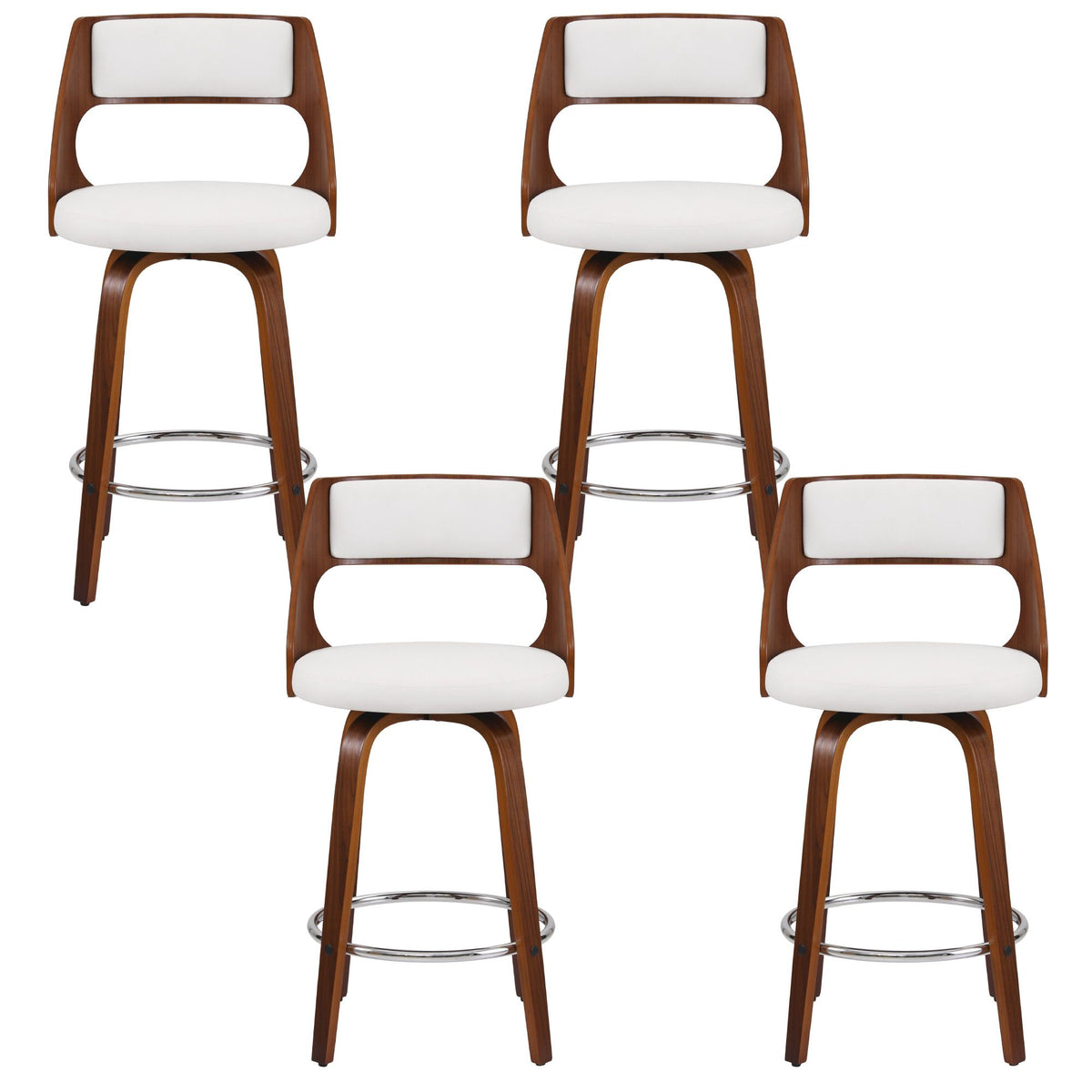 Artiss Wooden Swivel Bar Stools 65cm White/Walnut Set of 4
