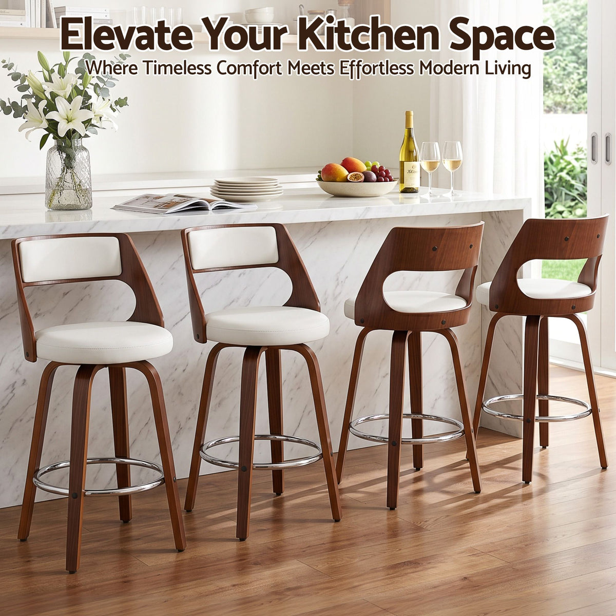 Artiss Wooden Swivel Bar Stools 65cm White/Walnut Set of 4