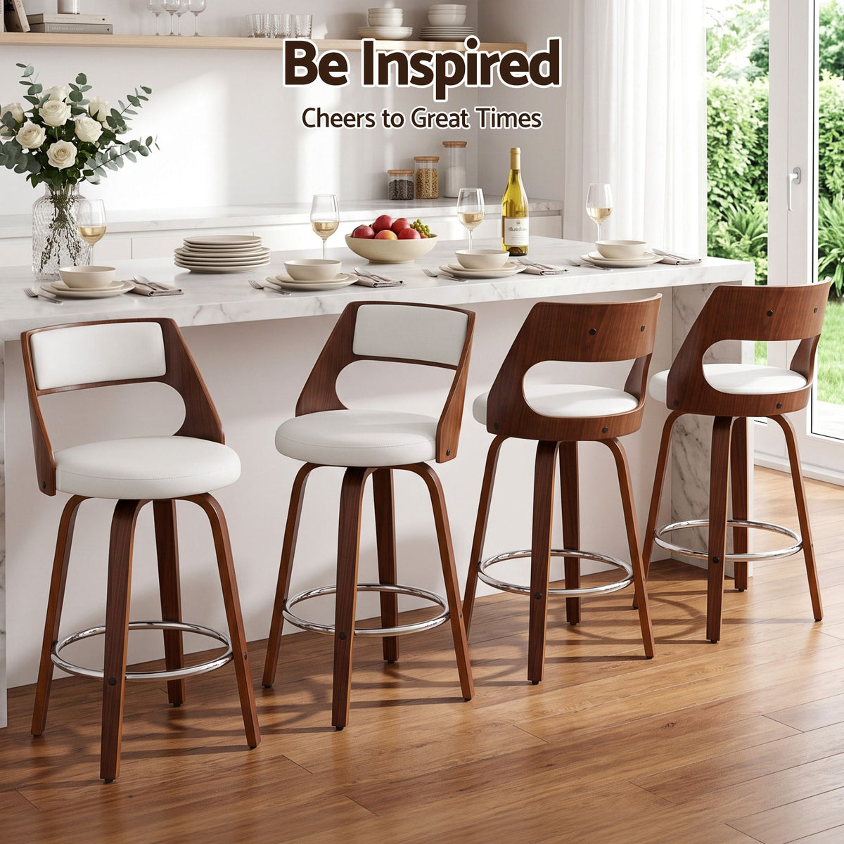 Artiss Wooden Swivel Bar Stools 65cm White/Walnut Set of 4