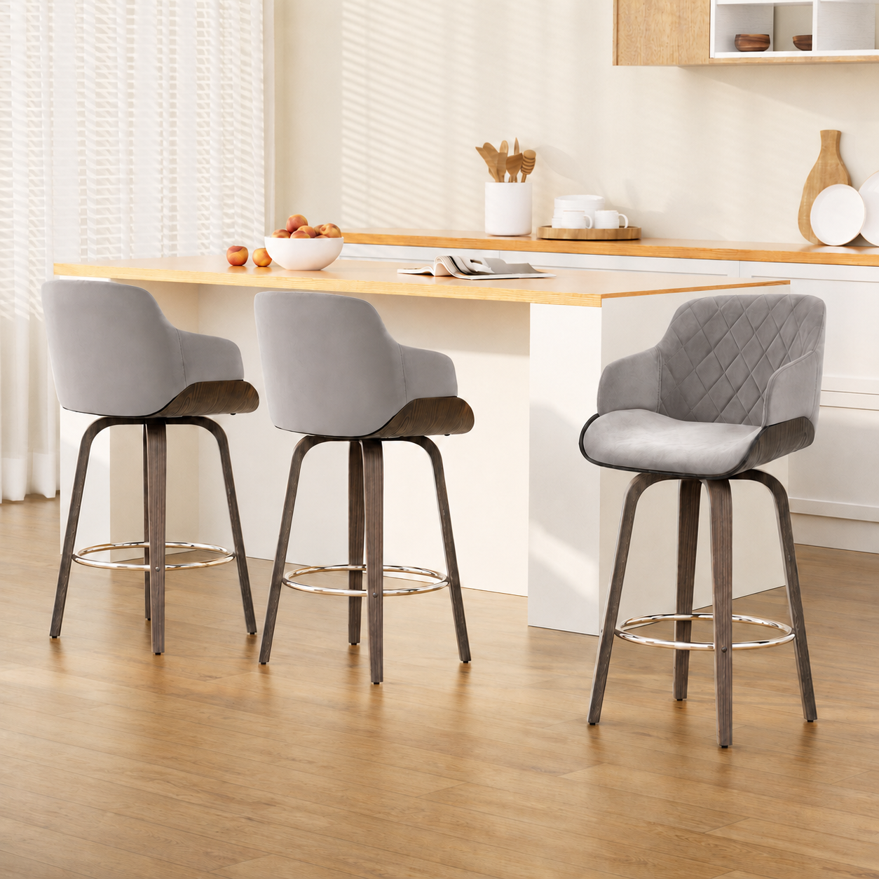 Artiss Bentwood Bar Stools - 3 Pack - Grey