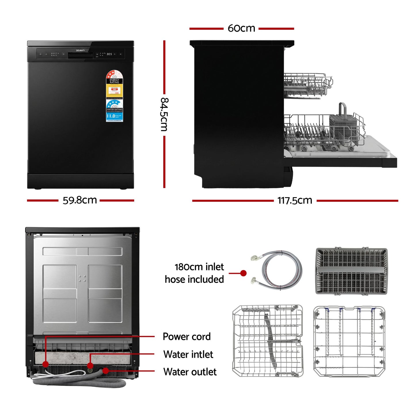 Devanti 12-Place Dishwasher - 55cm