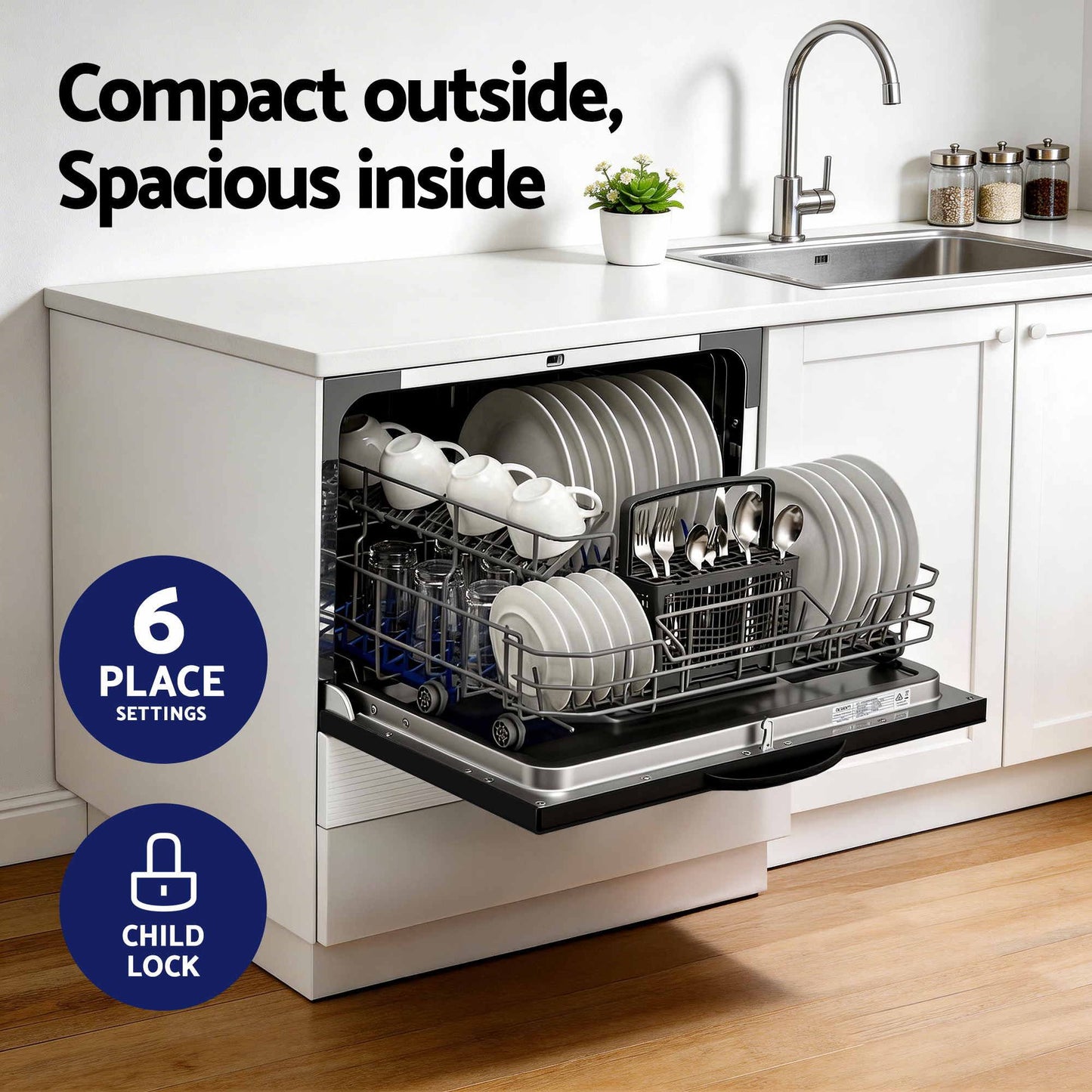 Devanti 6 Place Benchtop Dishwasher - Black
