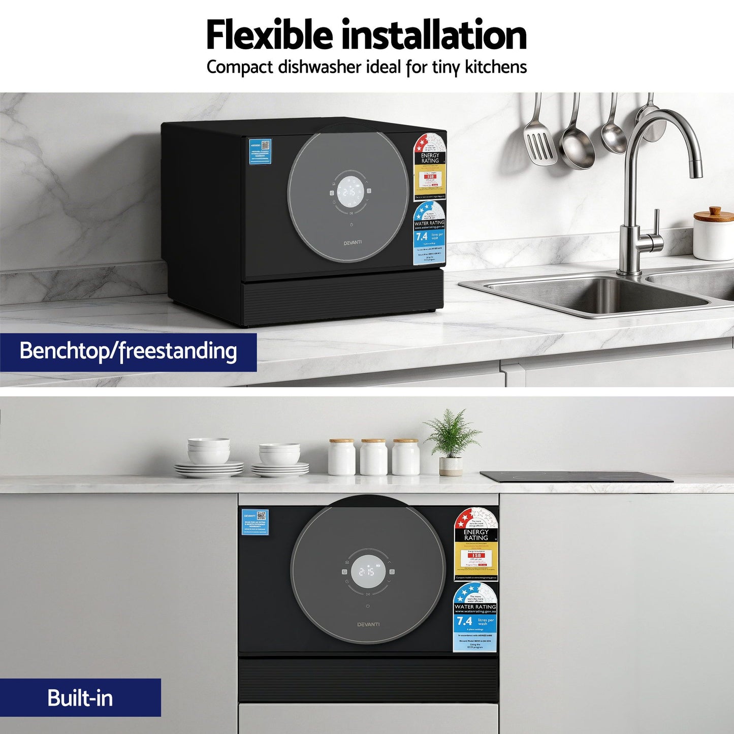 Devanti 6 Place Benchtop Dishwasher - Black