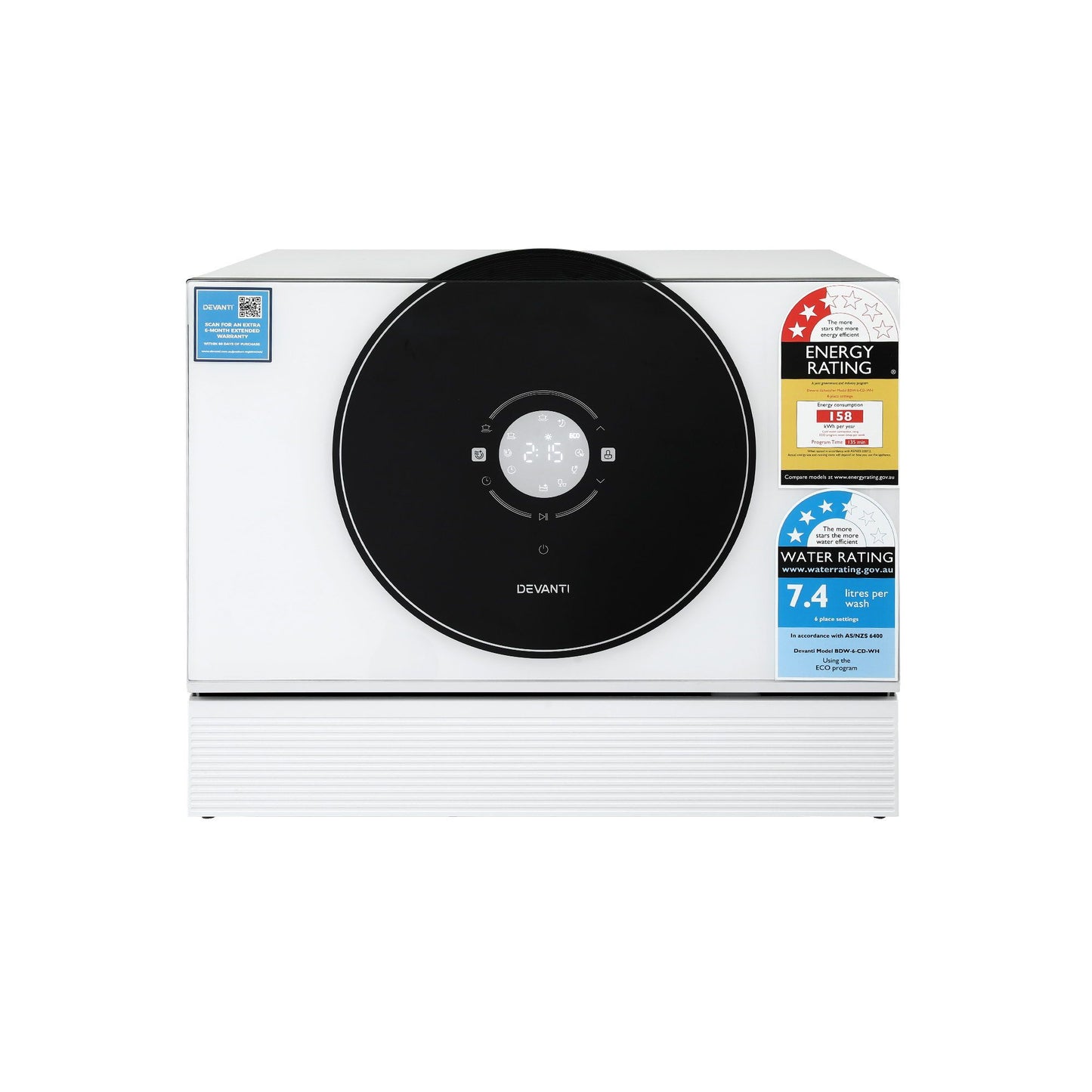 Devanti 6 Place Benchtop Dishwasher - White