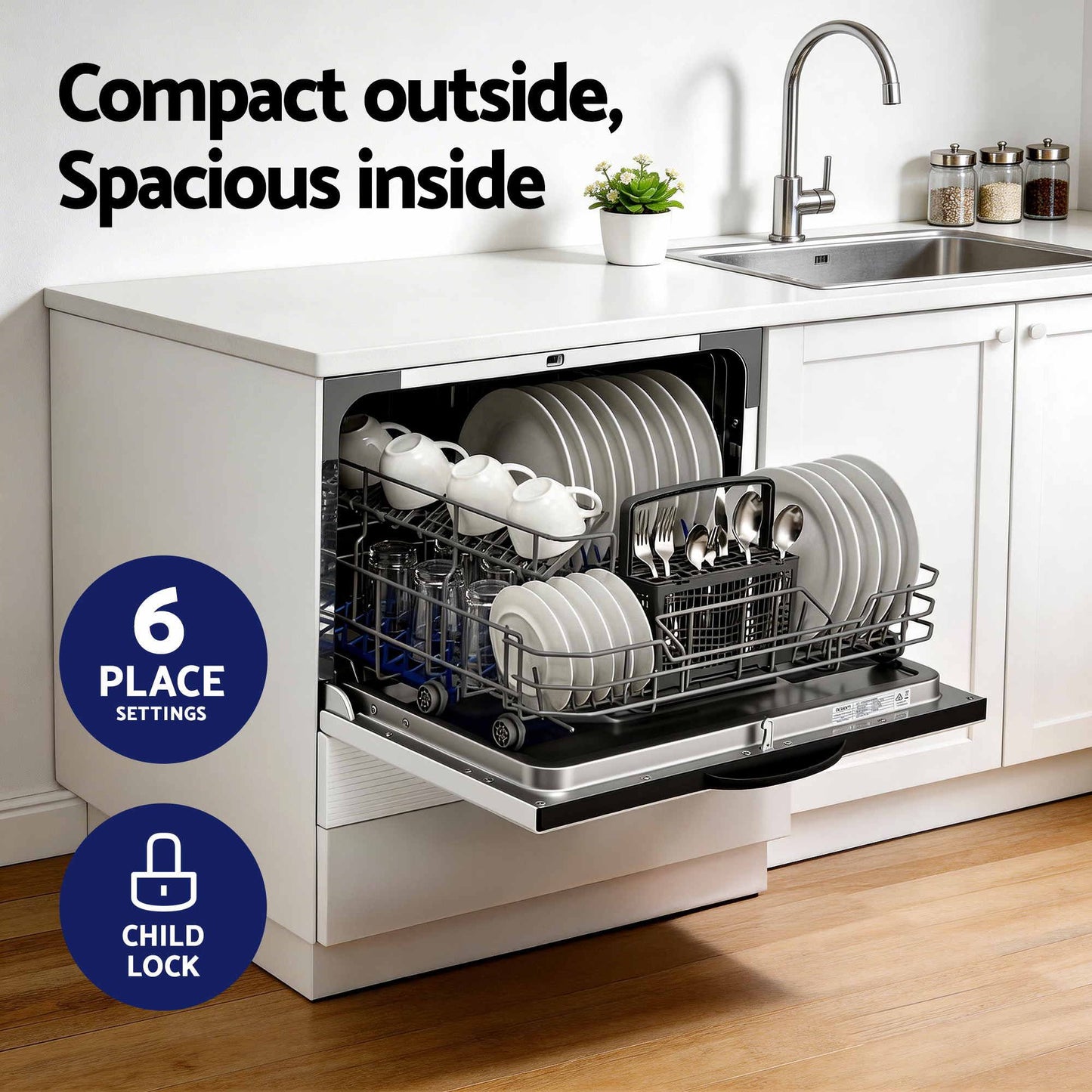 Devanti 6 Place Benchtop Dishwasher - White