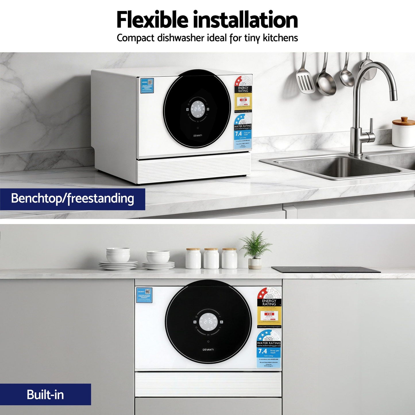 Devanti 6 Place Benchtop Dishwasher - White