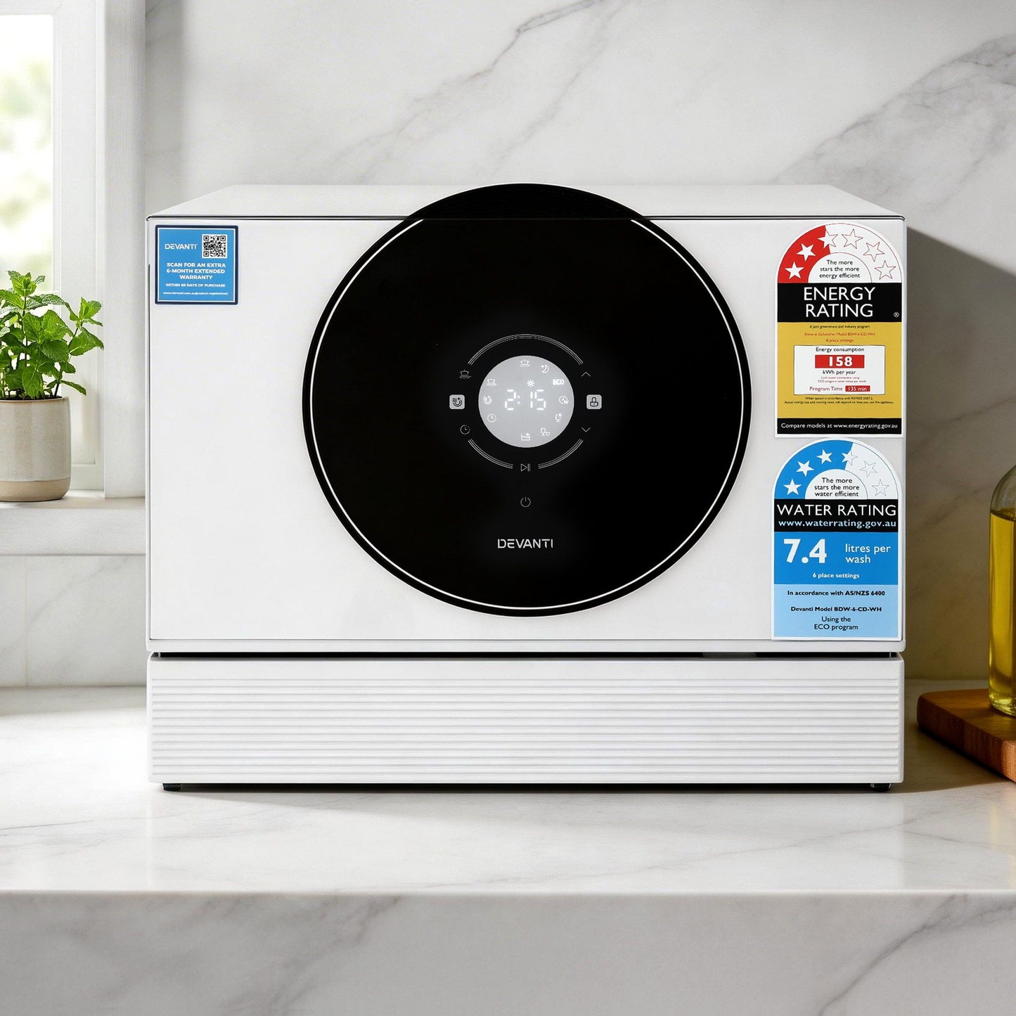Devanti 6 Place Benchtop Dishwasher - White