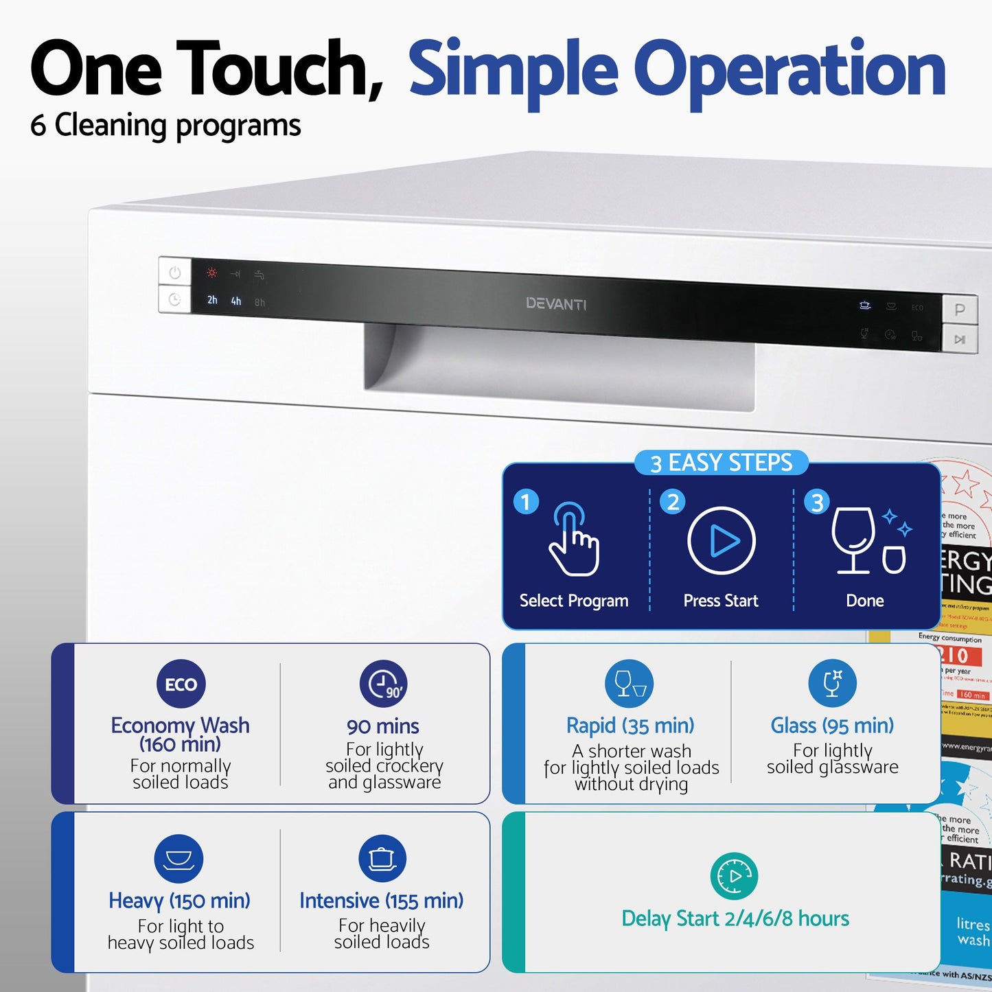 Devanti 8-Place Benchtop Dishwasher - White